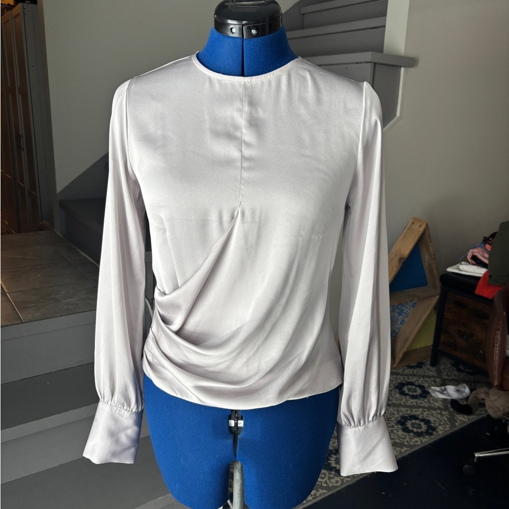 Express Cream Blouse with Asymmetrical Design and Mandarin Collar